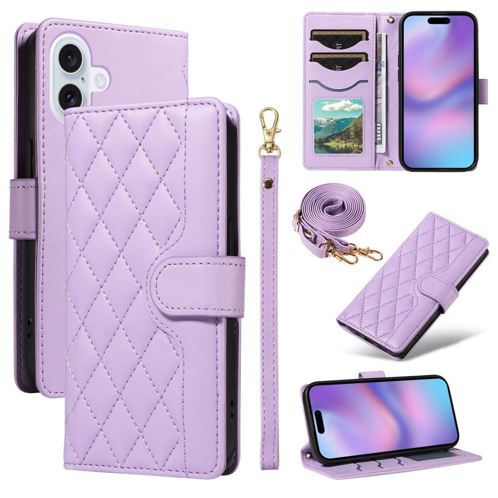iPhone 17 wallet cover rhombus PU leather phone cover - light purple