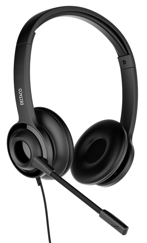 DELTACO Office USB Headset with Microphone, 1.8m - Black — DELTACO