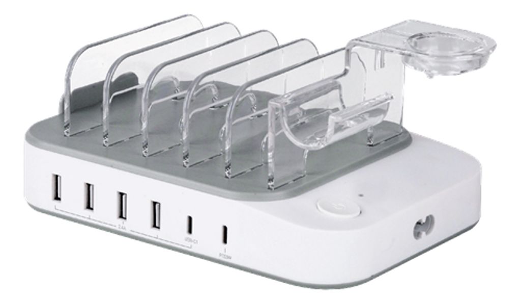 DELTACO USB charging station, 4xUSB-A, 2xUSB-C, 50W - White — DELTACO