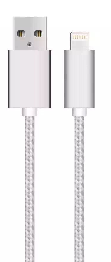 SiGN USB cable with Lightning for iPhone & iPad Silver/nylon, 2.4A, 1m — SiGN