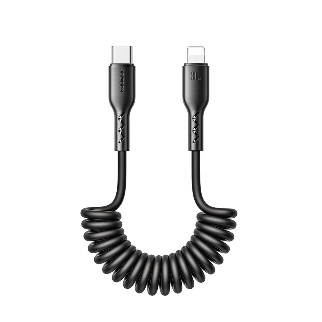 Joyroom 30W Coiled USB-C to Lightning Fast Charging Car Cable – Black