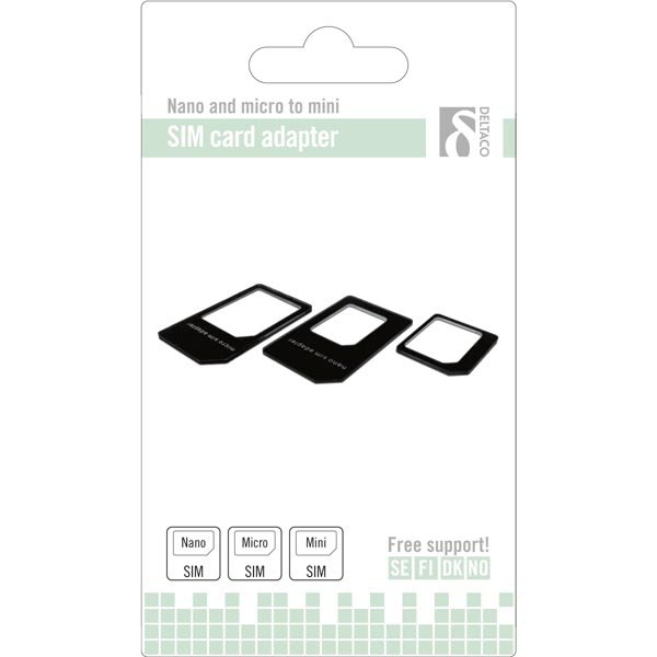 DELTACO SIM card adapter for micro/mini/nano SIM, black — DELTACO