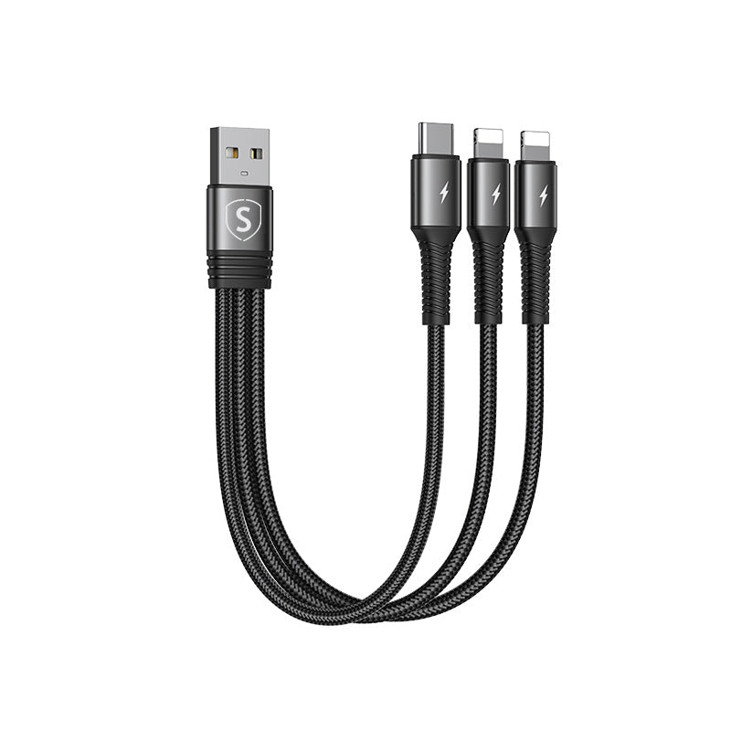 SiGN 3-in-1 Cable Lightning, USB-C, 0.15m, 3.5A, 20W - Black — SiGN