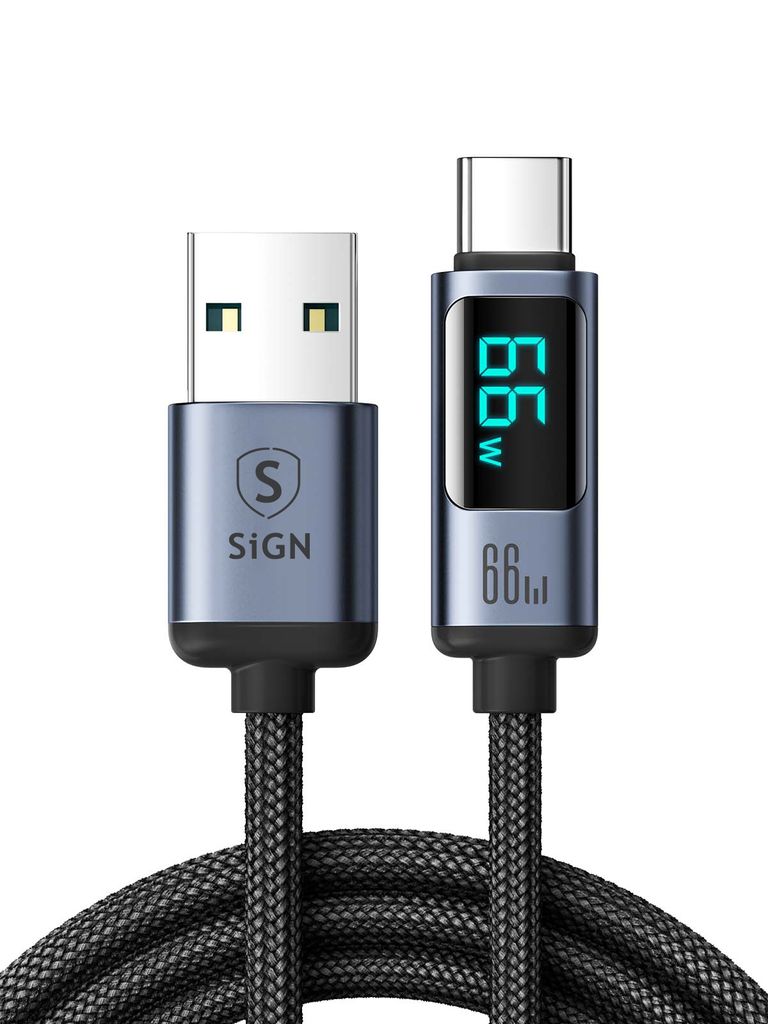 SiGN Prism Series 66W USB-A to USB-C Cable with Shield, 1.2 m - Black