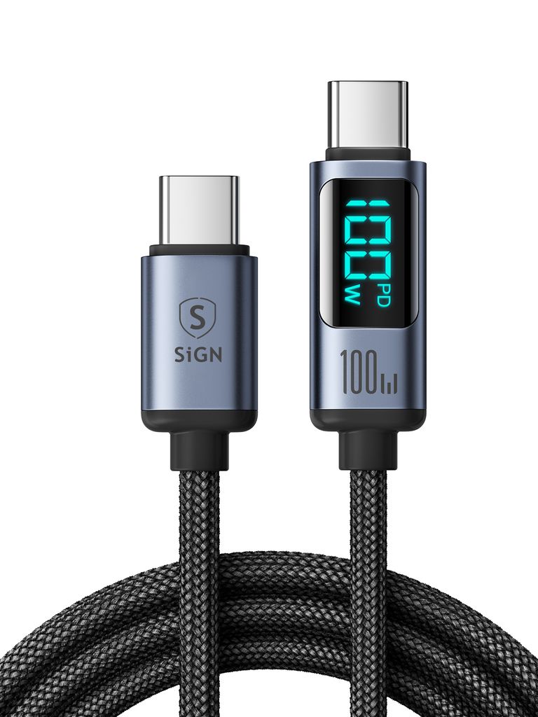 SiGN USB-C to USB-C Cable 100W with Display, 1.2m - Black