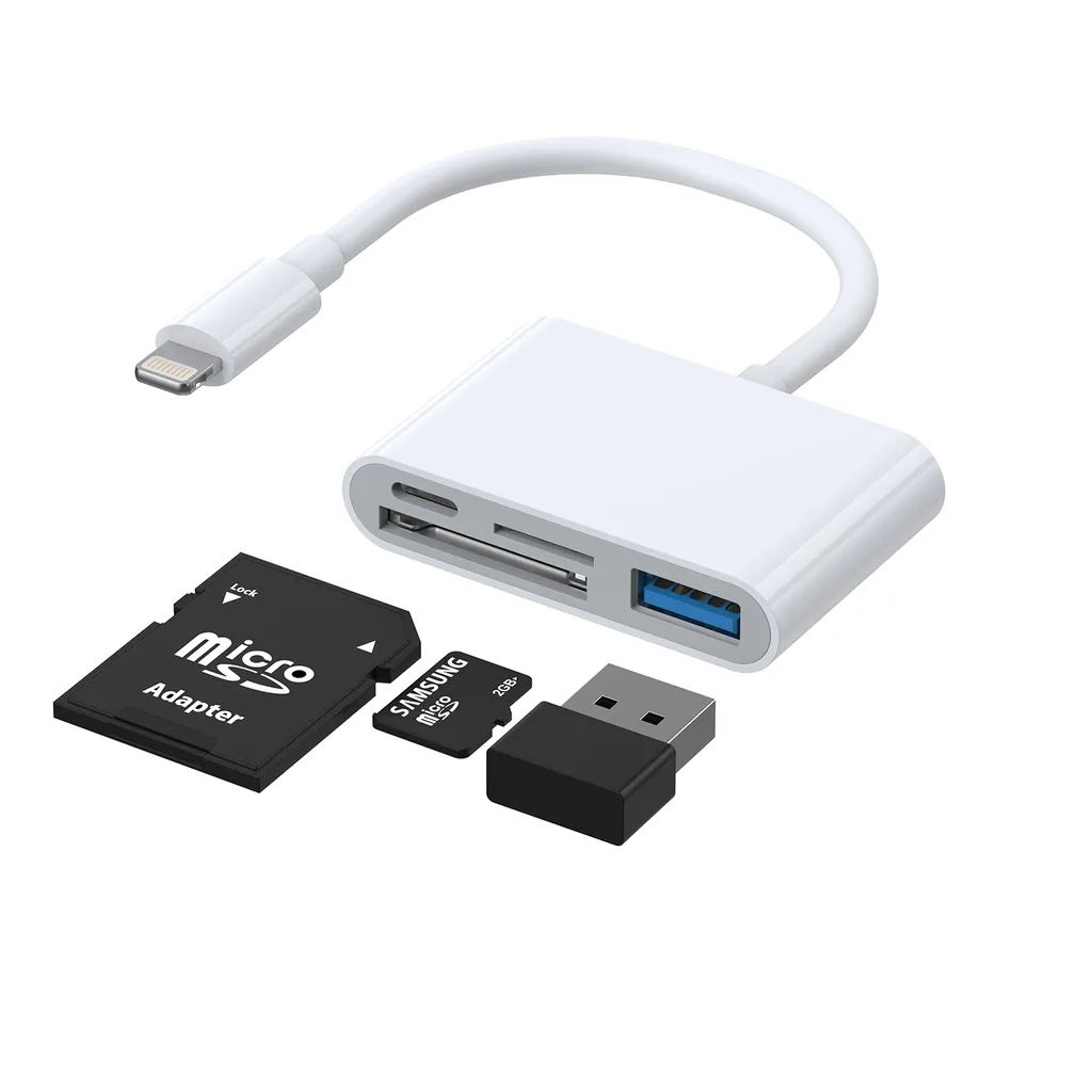 SiGN 4-in-1 Lightning to USB-A, SD/TF, Lightning - White — SiGN