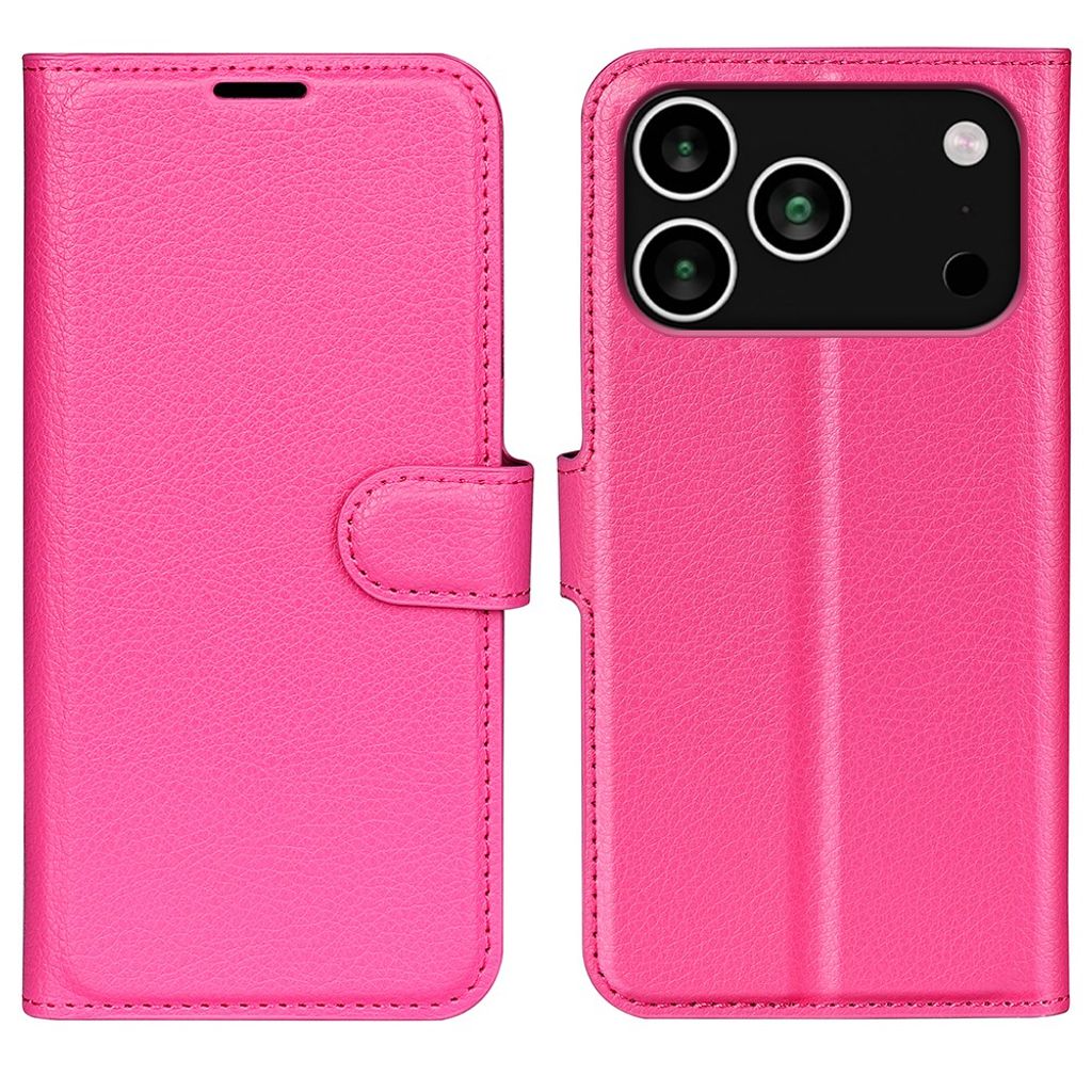 AMORUS iPhone 18 Pro Max/17 Pro Max Wallet Cover Litchi PU-leather - Pink — AMORUS