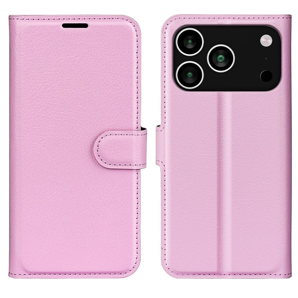 AMORUS iPhone 18 Pro Max/17 Pro Max Wallet Cover Litchi PU-leather - Light Pink — AMORUS