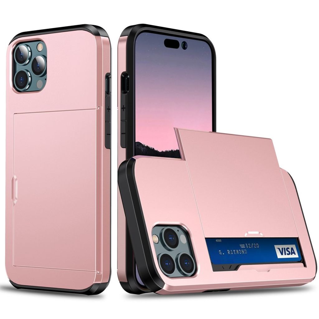iPhone 14 Pro case with slide card holder - Rose Gold