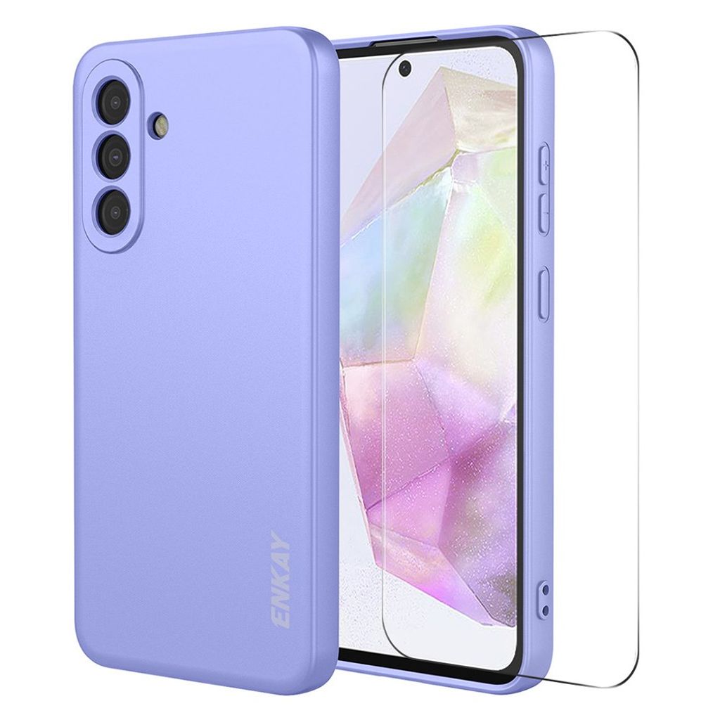 ENKAY HAT PRINCE Samsung Galaxy A37 5G Silicone Case & 9H Glass - Purple