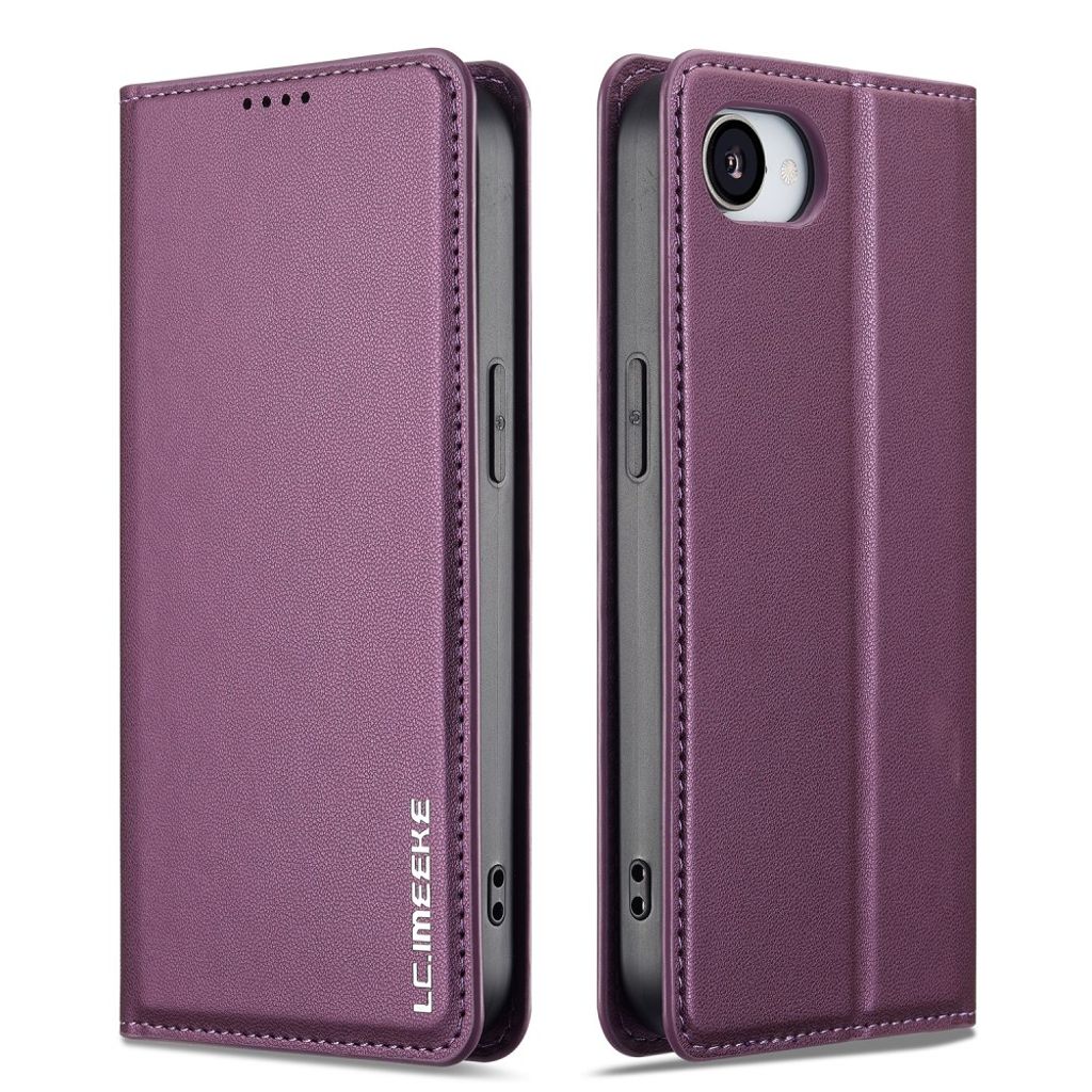 LC.IMEEKE iPhone 17e/16e Wallet Cover Stand PU Leather - Purple