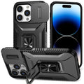 iPhone 14 Pro Case Kickstand Slide Lens Cover - Black