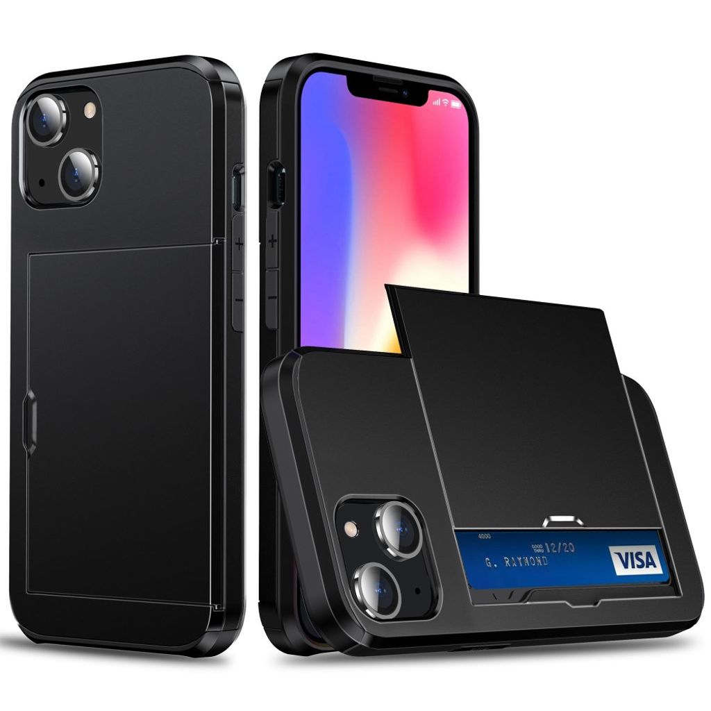 iPhone 14 case with slide card holder - Black