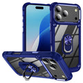 iPhone 17 Pro Max case alloy lens frame kickstand phone back case - blue