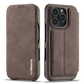 LC.IMEEKE iPhone 16 Pro Max Wallet Cover Card Holder Stand – Brown