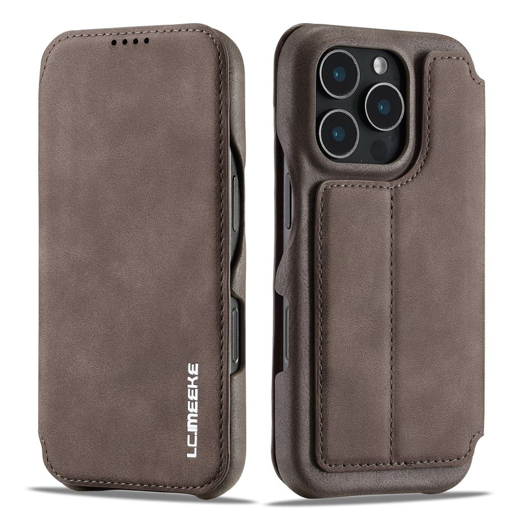 LC.IMEEKE iPhone 16 Pro Max Wallet Cover Card Holder Stand – Brown