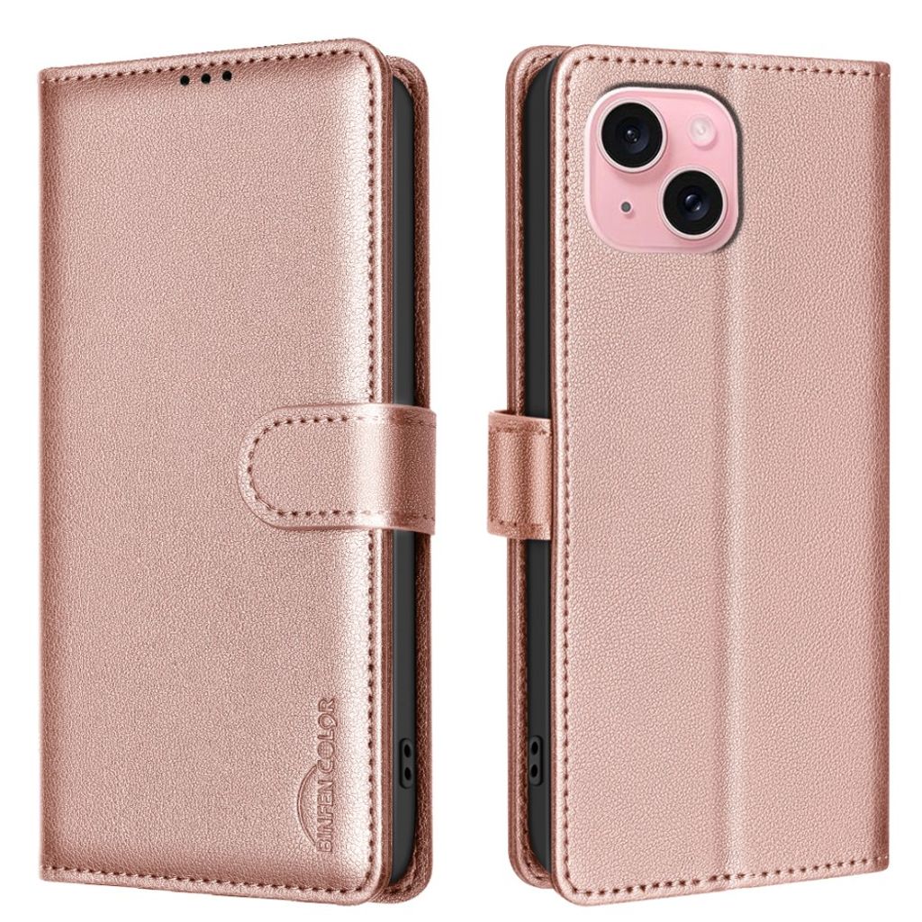 BINFEN COLOR iPhone 13/14 Wallet Cover RFID Blocking - Rose Gold