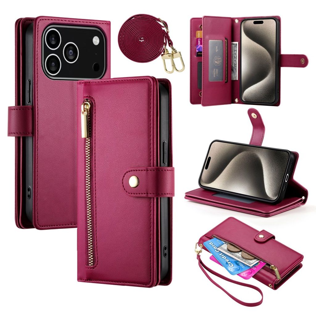 iPhone 17 Pro Wallet Cover with carrying strap - Red