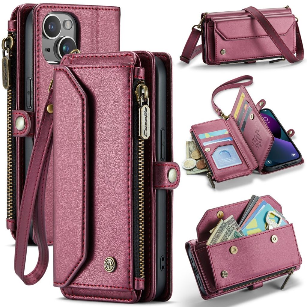 iPhone 13 Wallet Cover Card Slots - Wine Red