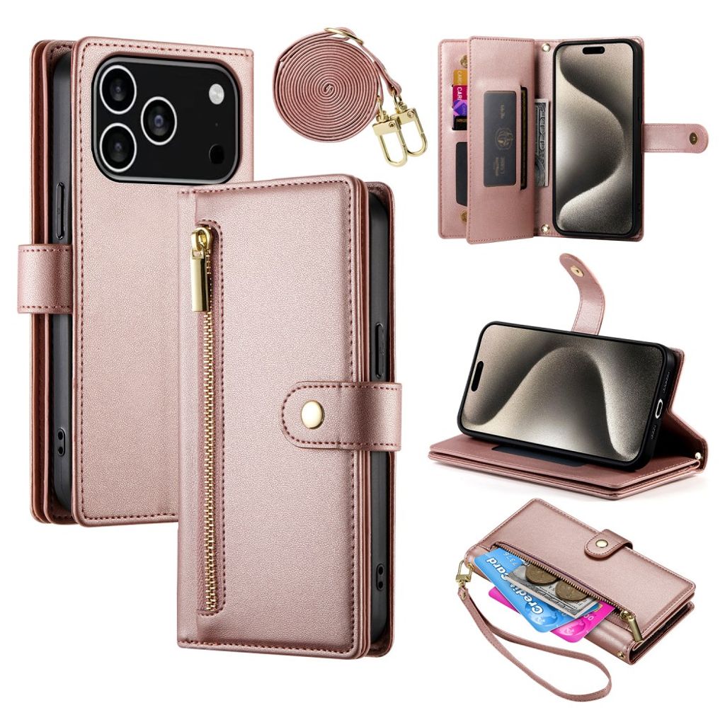 iPhone 17 Pro Wallet Cover with carrying strap - Pink