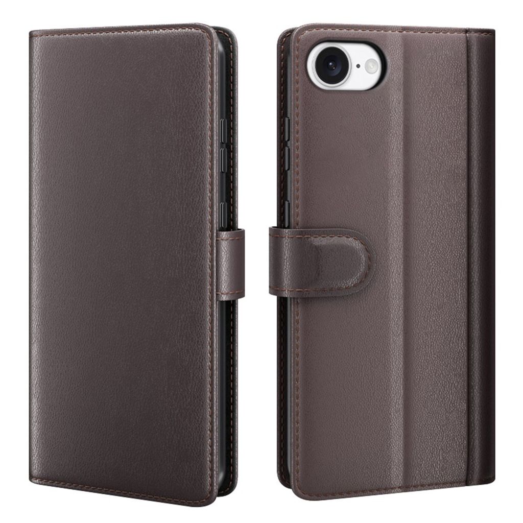 AMORUS iPhone 17e/16e Wallet Cover Real Leather - Brown