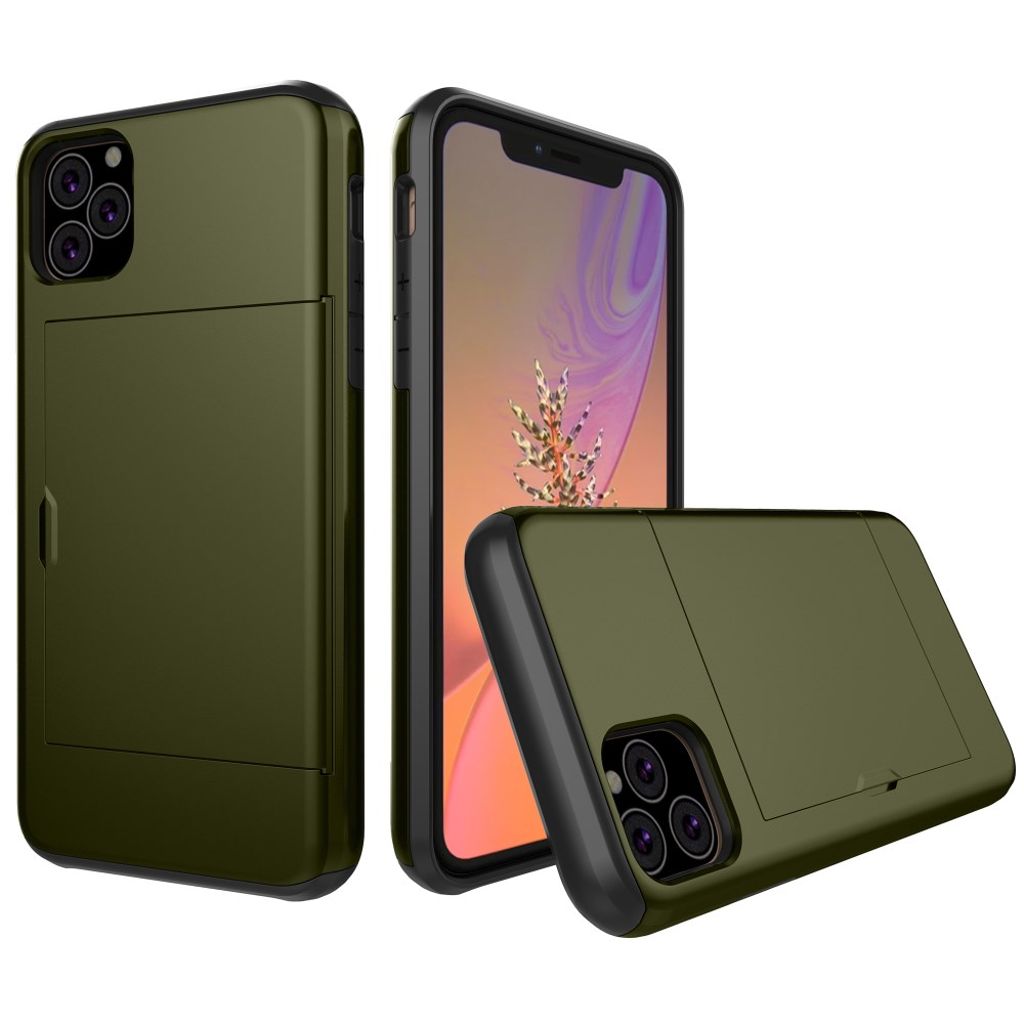 iPhone 11 case with slide card holder - Army Green — Övrigt