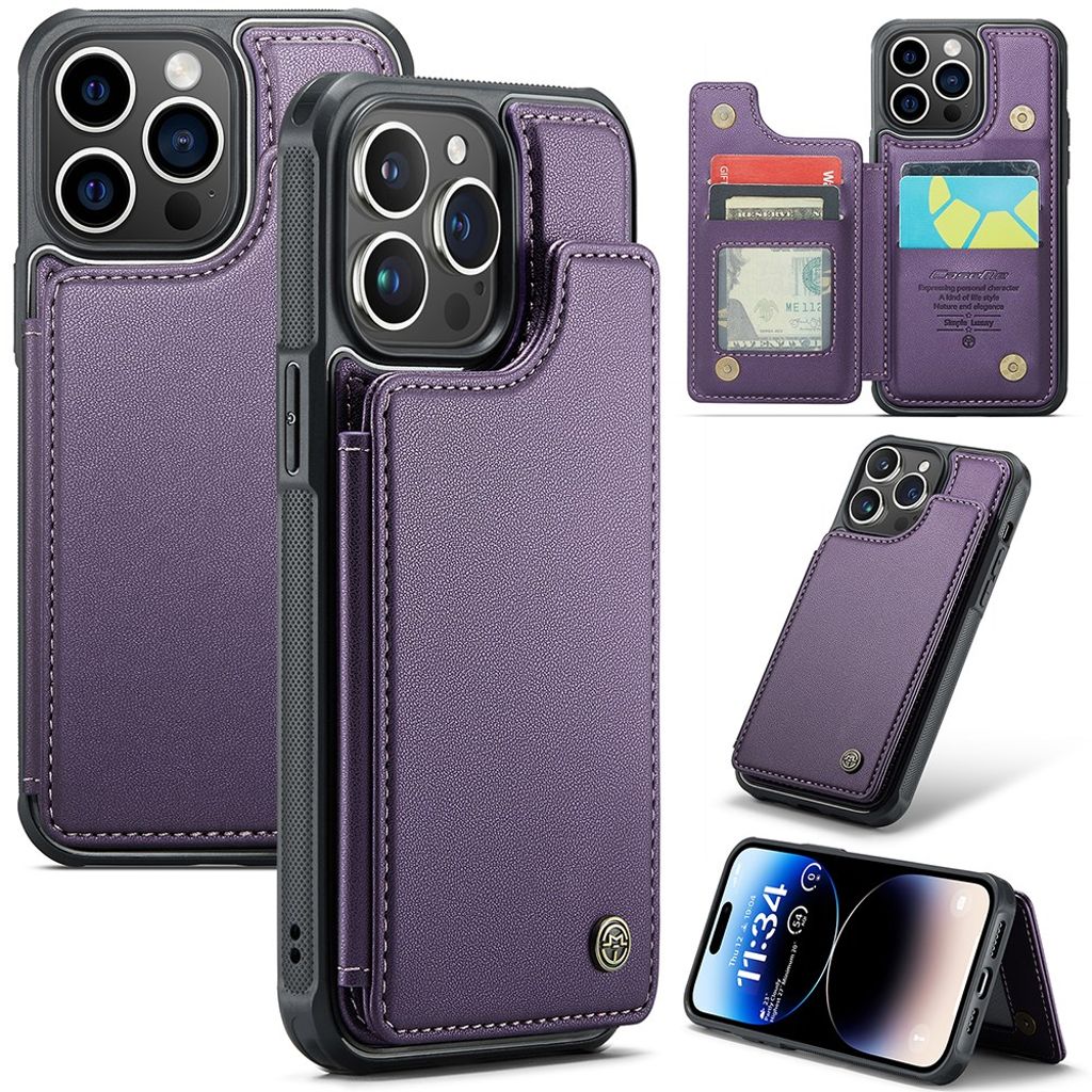 CASEME C22 Wallet Case iPhone 14 Pro RFID Blocking - Purple