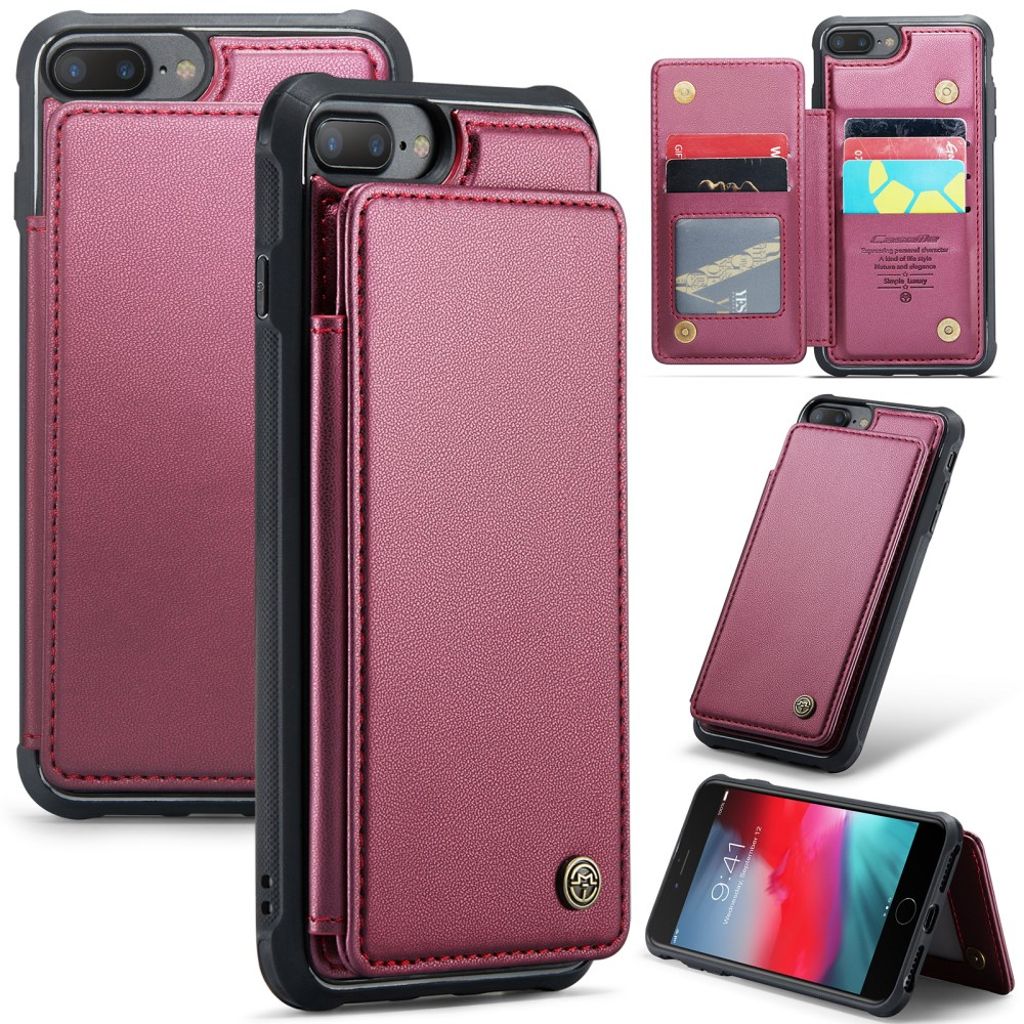 CASEME iPhone 6 Plus/6s Plus/7 Plus/8 Plus Case with 5 Card slots - Red
