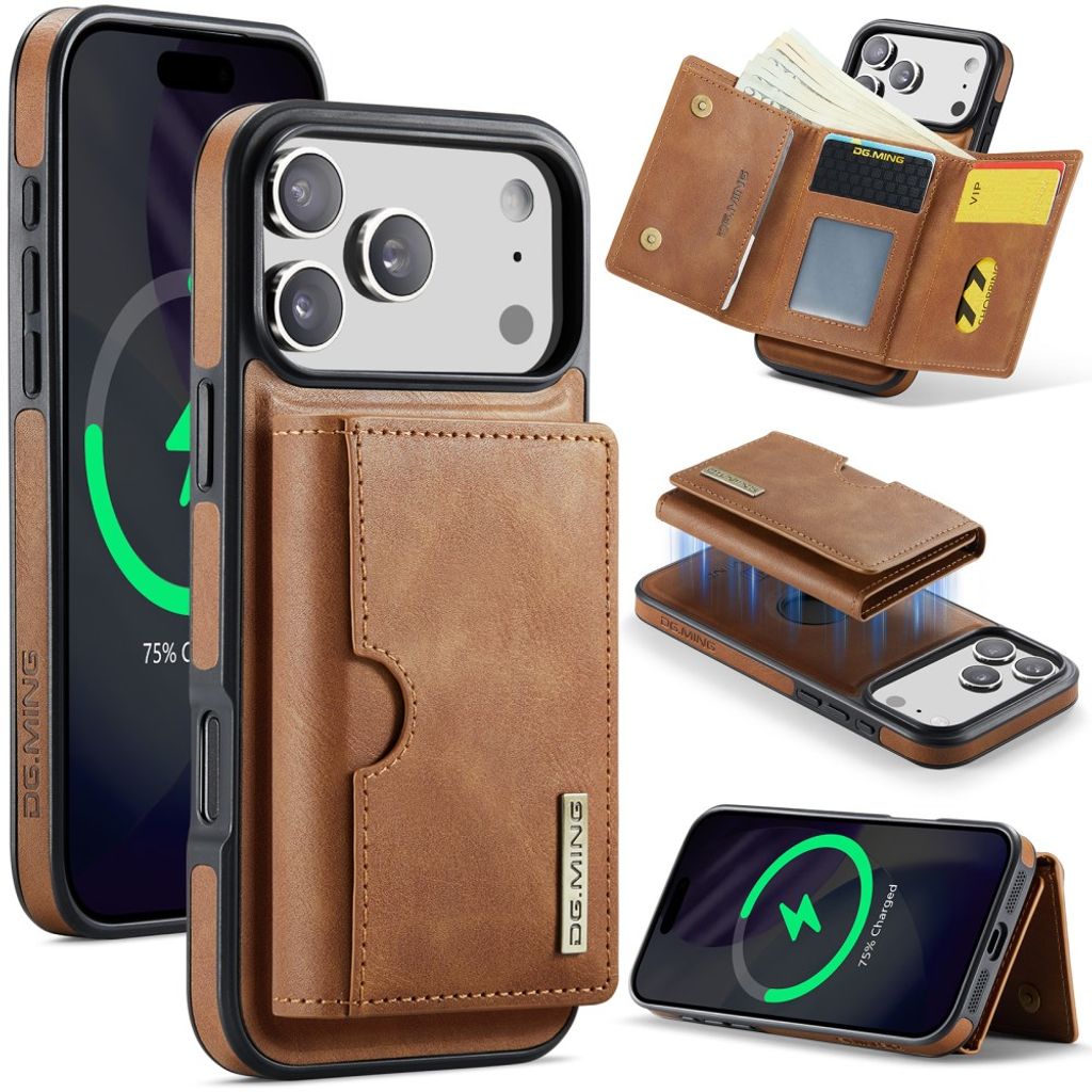 DG.MING iPhone 18 Pro/17 Pro Case with Magnetic Wallet - Light Brown