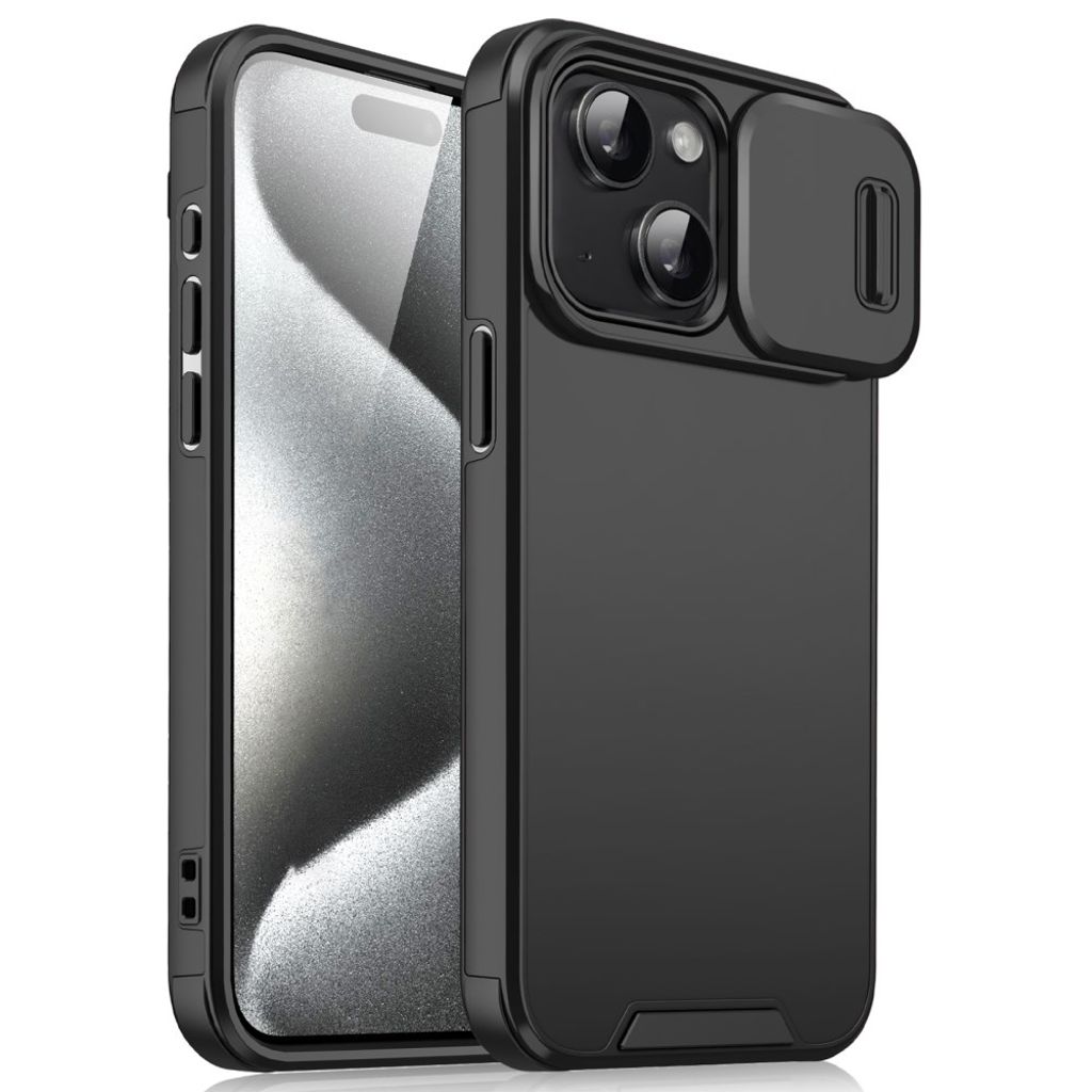 iPhone 15 Case Sliding Camera Cover PC+TPU - Black