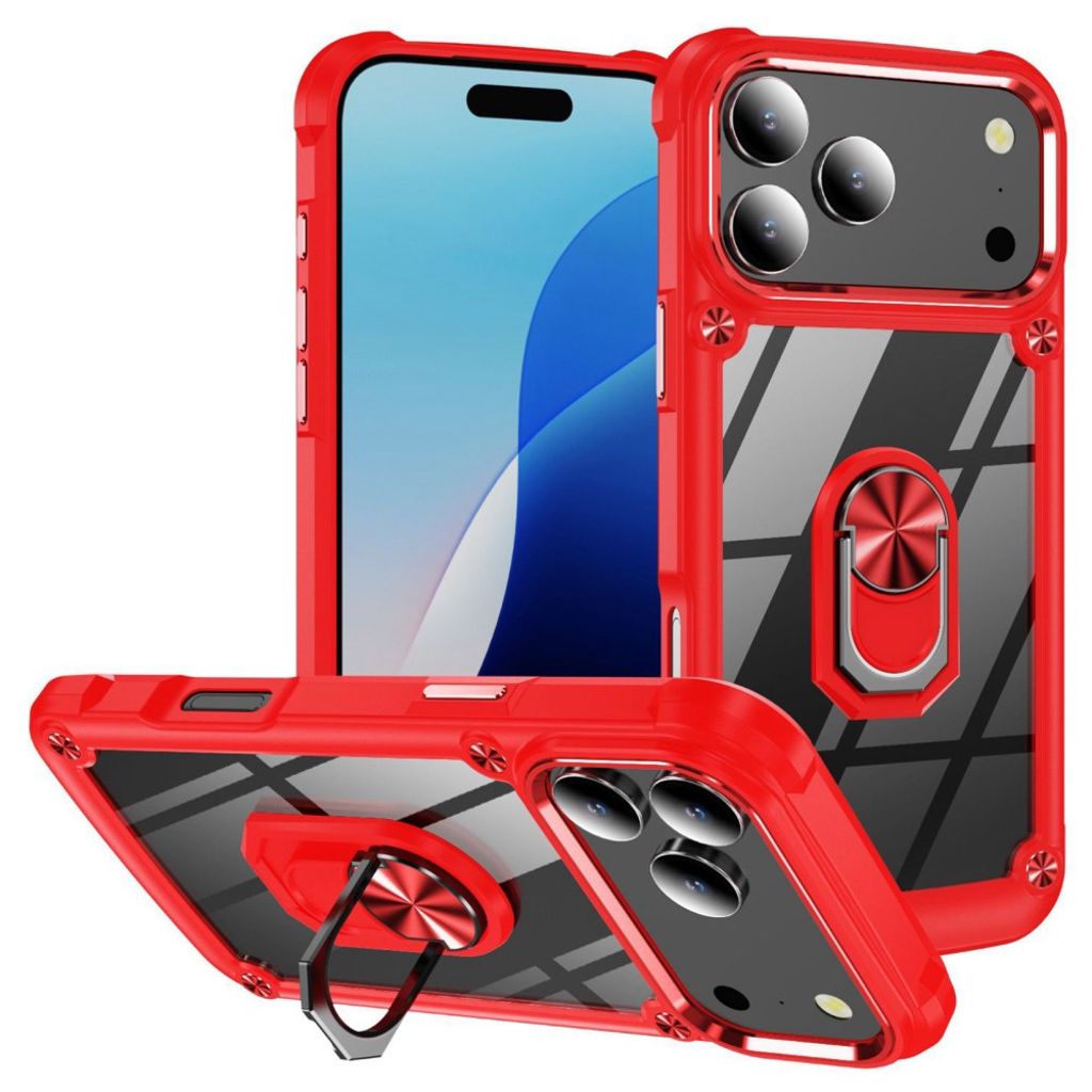 iPhone 17 Pro Max case alloy lens frame kickstand – red