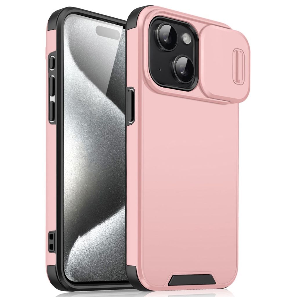 iPhone 15 Case Slide Camera Cover PC+TPU - Pink — Övrigt