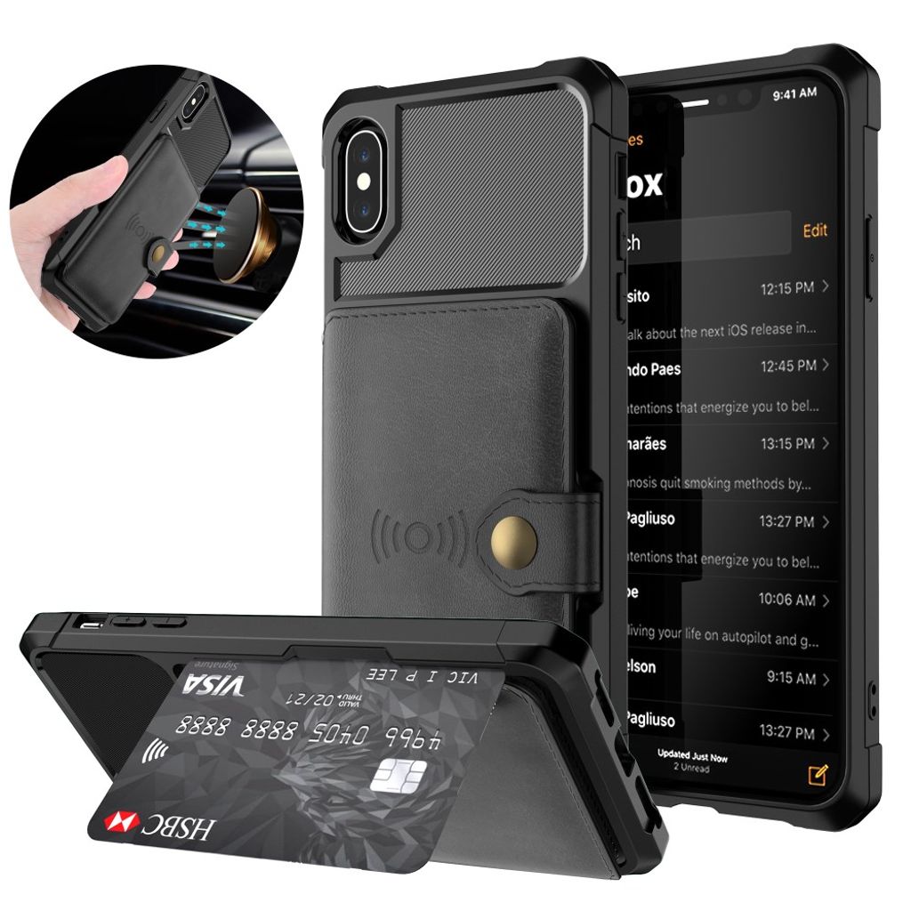 Artificial Leather Wallet Case for iPhone XS Max – Black