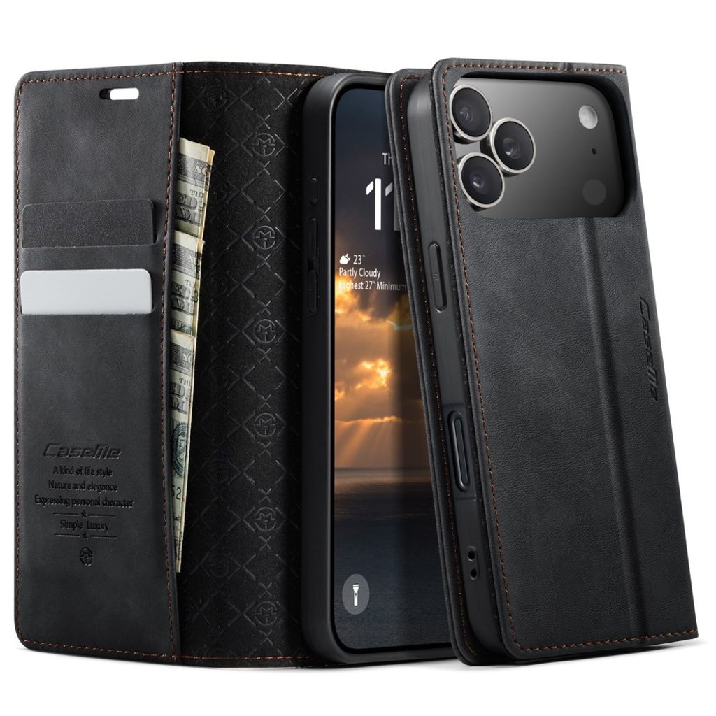 CASEME iPhone 18 Pro/17 Pro RFID Blocking Wallet Cover with Stand - Black — CASEME