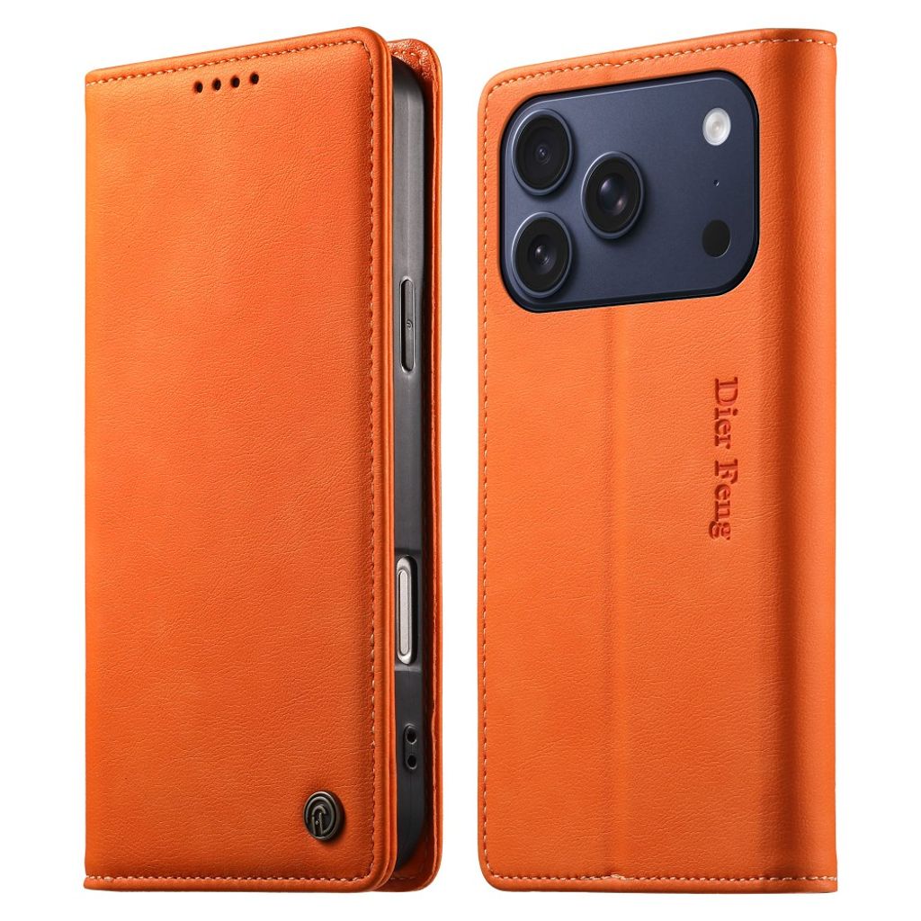 DIERFENG iPhone 18 Pro/17 Pro Wallet Cover RFID Blocking - Orange — DIERFENG
