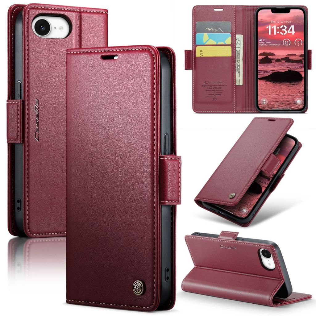 CASEME iPhone 17e/16e Wallet Cover PU Leather - Red — CASEME