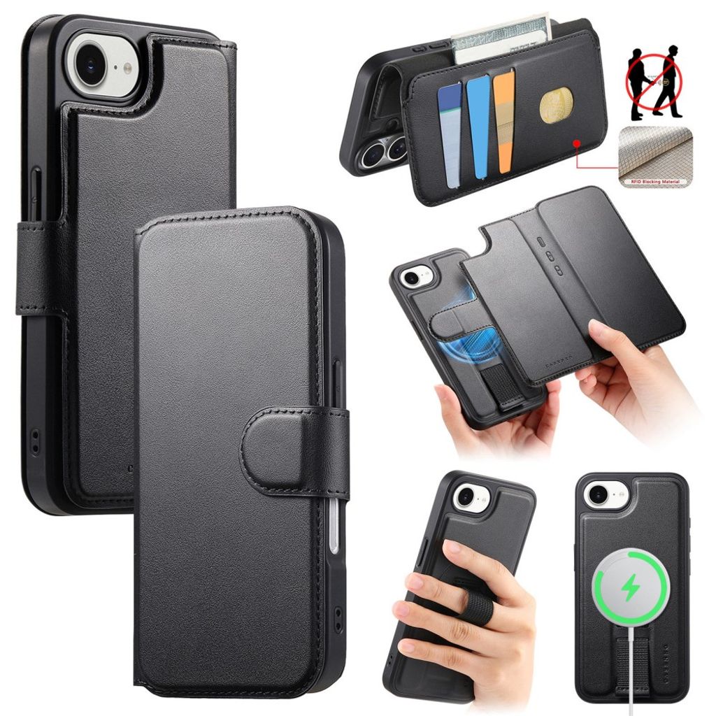 CASENEO iPhone 17e/16e Magnetic Detachable Wallet Cover - Black