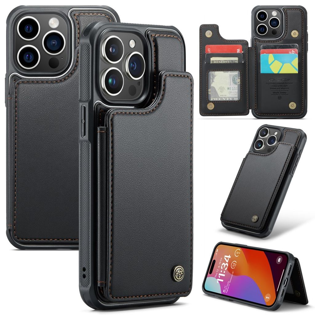 CASEME iPhone 15 Pro Max Case with 5 Card slots - Black