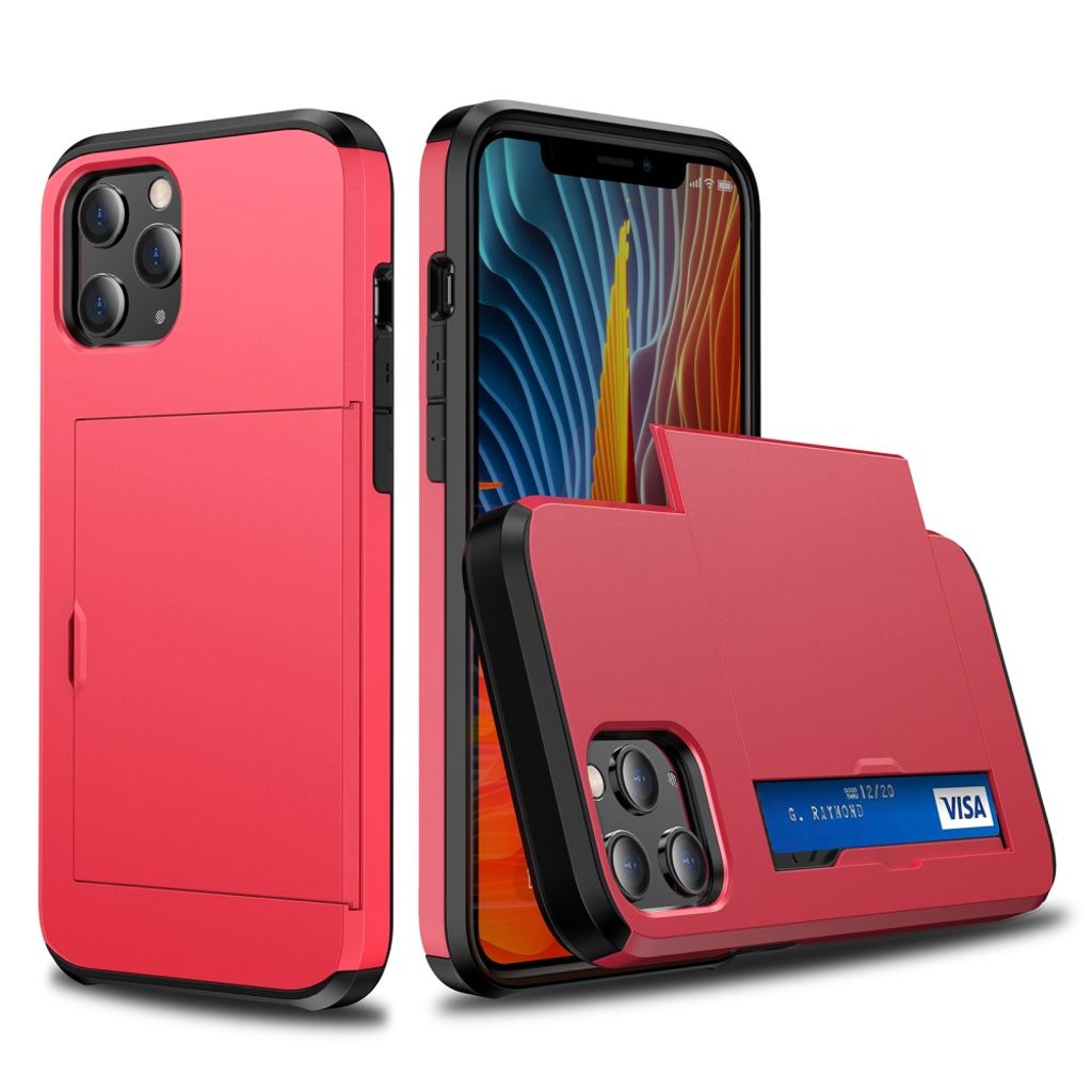 iPhone 12 Pro case with slide card holder - Red — Övrigt