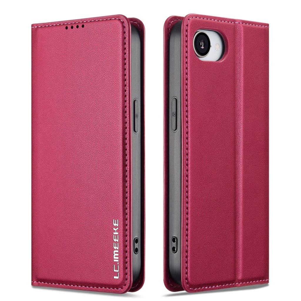 LC.IMEEKE iPhone 17e/16e Wallet Cover Stand PU Leather - Red — LC.IMEEKE