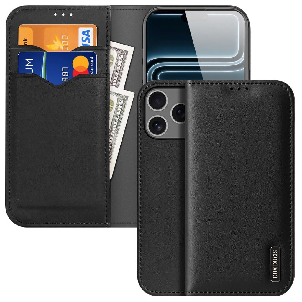 DUX DUCIS iPhone 18 Pro Max Wallet Cover Genuine Leather - Black — DUX