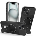 iPhone 15 Case Kickstand Carbon Fiber Texture - Black