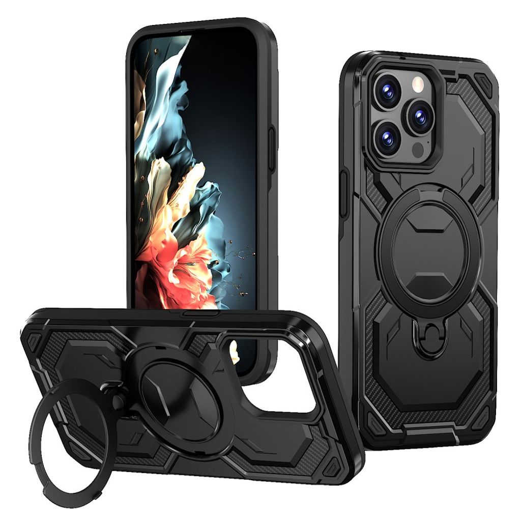 iPhone 13 Pro Max Magnetic Ring Kickstand Case – Black