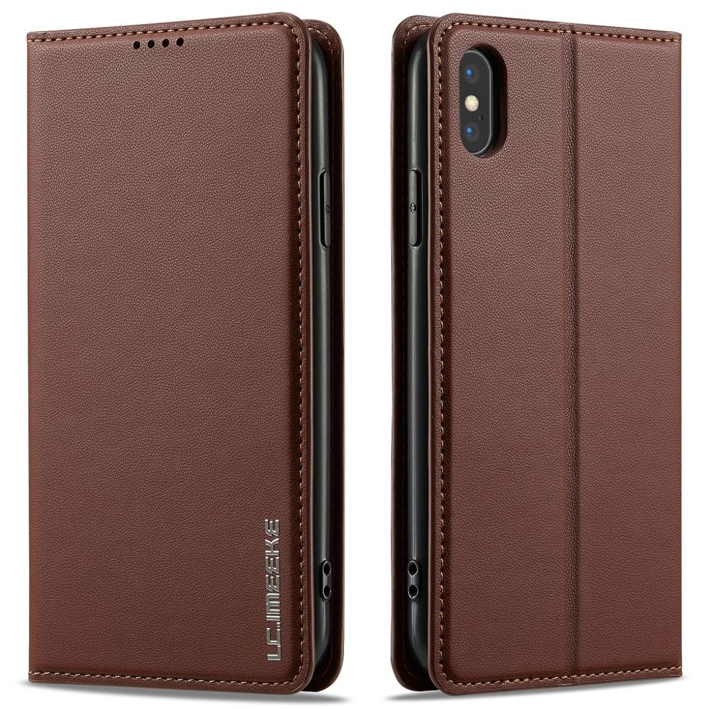 LC.IMEEKE iPhone XS Max Wallet Cover with Stand – Brown