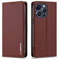 LC.IMEEKE iPhone 14 Pro Wallet Cover Stand PU Leather - Brown