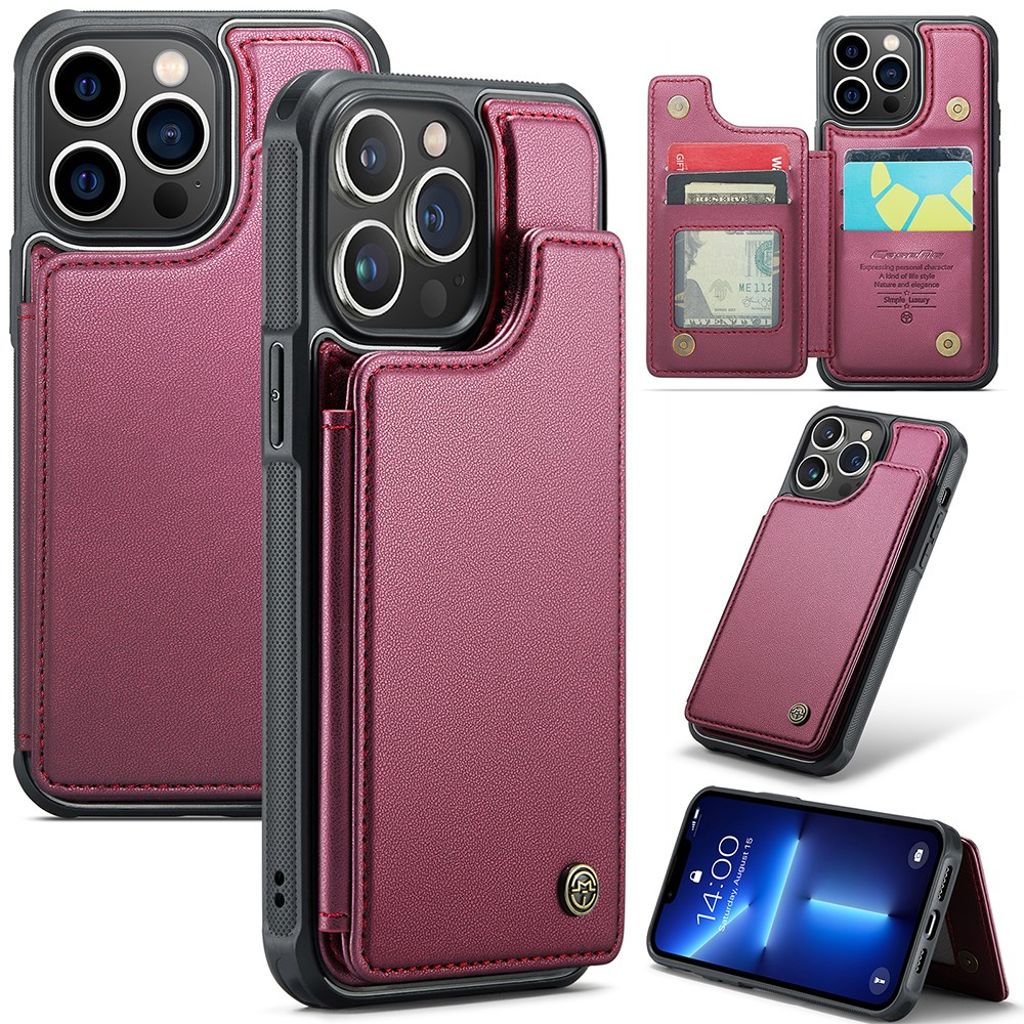 CASEME C22 iPhone 13 Pro Wallet Case RFID Blocking - Red