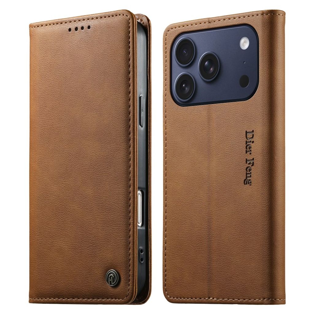DIERFENG iPhone 18 Pro/17 Pro Wallet Cover RFID Blocking - Brown — DIERFENG