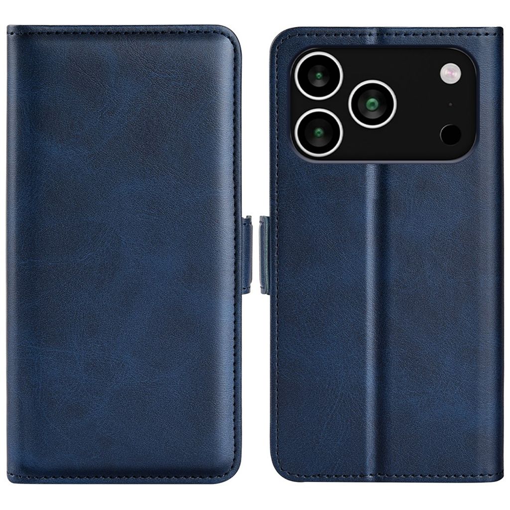 iPhone 17 Pro Max calf texture leather wallet phone cover - blue