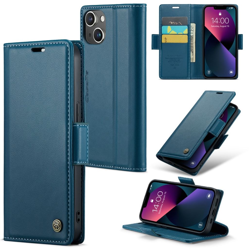 CASEME iPhone 15 Wallet Cover RFID Blocking 3 Card Slots - Blue